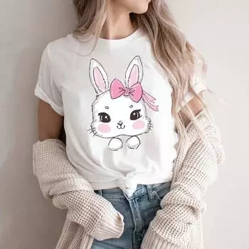 Пасхальная футболка с тремя кроликами, женские модные топы, кавайная футболка с кроликом и мультяшным принтом FeUnisex, повседневная футболка большого размера Camisa Masculina 4XL