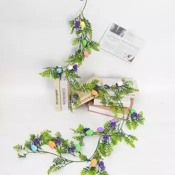 Пасхальная гирлянда Искусственная пасхальная гирлянда из яиц с пасхальным яйцом Желтая ромашка Зелень Весенняя цветочная гирлянда для камина Домашний стол Праздничный пасхальный декор 200cm