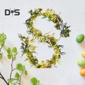 Пасхальная гирлянда со светодиодными лампами 74,8-дюймовый венок из пасхальных яиц с подсветкой, искусственная гирлянда из зелени с крашеными яйцами для украшения каминной полки входной двери зелёный