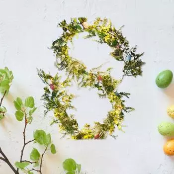 Пасхальная гирлянда со светодиодными лампами 74,8-дюймовый венок из пасхальных яиц с подсветкой, искусственная гирлянда из зелени с крашеными яйцами для украшения каминной полки входной двери зелёный