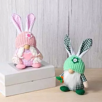 Пасхальная кукла-гном, плюшевые кроличьи уши, гномы с вязаной шапкой, мягкая безликая кукла, настольное украшение для домашнего офиса Men