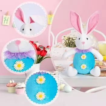 Пасхальная кукла, светящиеся украшения в виде кролика, настольные украшения, пасхальные подарки для семьи и друзей One Size светло-синий
