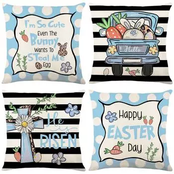 Пасхальная наволочка с кроликами и яйцами, холщовая наволочка, весенний льняной чехол для дивана-кровати, украшение-4 шт.