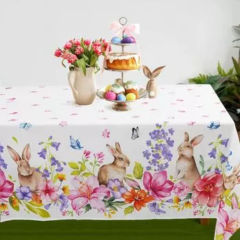 Пасхальная прямоугольная водонепроницаемая скатерть с весенним цветочным рисунком, скатерть с кроликом для декора столовой, домашнего декора для вечеринки на Пасху 50x50cm napkin