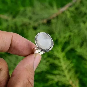 Пасхальная распродажа Радужный лунный камень Драгоценный камень Обещание Новое Кольцо Ювелирные изделия Стерлинговое серебро Adjustable