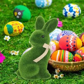 Пасхальная стадная фигурка кролика, пасхальная статуя кролика из мха, пасхальная стоящая скульптура, модель животных для украшения стола на Пасху One Size зелёный