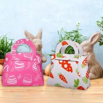 Пасхальная сумочка с прозрачным принтом из фетра, милый узор моркови и кролика, сделай сам, упаковка конфет, сумка-тоут, домашний декор белый