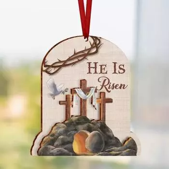 Пасхальное деревянное украшение Он воскрес Пасхальный кулон Религиозный подвесной знак Весеннее украшение