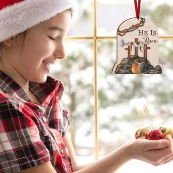 Пасхальное деревянное украшение Он воскрес Пасхальный кулон религиозный подвесной знак весеннее украшение для дома маленькое дерево дверь настенный декор