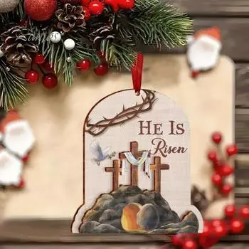 Пасхальное деревянное украшение Он воскрес Пасхальный кулон религиозный подвесной знак весеннее украшение для дома маленькое дерево дверь настенный декор