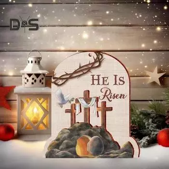 Пасхальное деревянное украшение Он воскрес Пасхальный кулон религиозный подвесной знак весеннее украшение для дома маленькое дерево дверь настенный декор