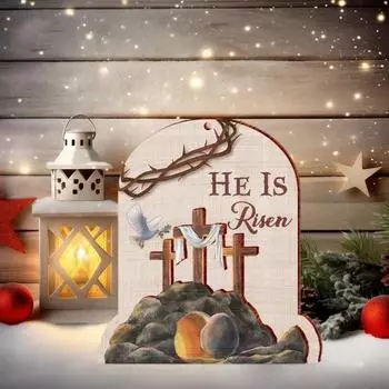 Пасхальное деревянное украшение Он воскрес Пасхальный кулон религиозный подвесной знак весеннее украшение для дома маленькое дерево дверь настенный декор