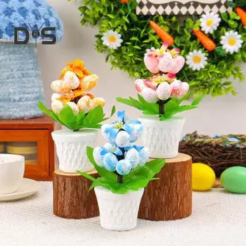 Пасхальное яйцо бонсай дерево украшения искусственные яйца растения разноцветные пасхальные яйца орнамент для дома и улицы пасхальная вечеринка декор оранжевый