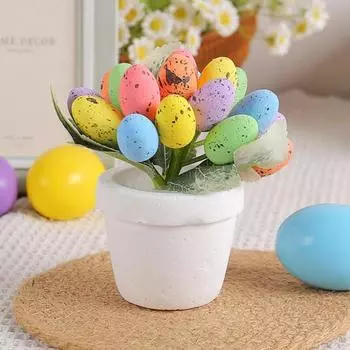 Пасхальное яйцо бонсай искусственное растение в горшке яркие красочные пенопластовые яйца орнамент для праздничного украшения D