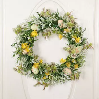 Пасхальное яйцо, цветочный венок с разноцветными яйцами, висит на передней двери, 40 см, искусственный для