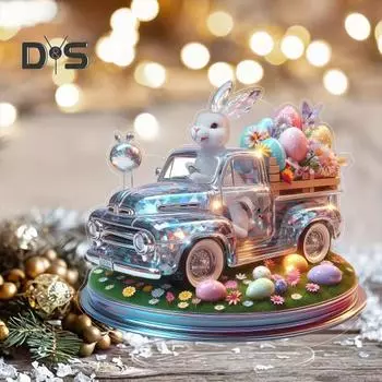 Пасхальное яйцо кролик украшение 2D плоское акриловое украшение мультфильм кролик цветное яйцо настольное украшение для книжной полки каминная полка подставка под телевизор C