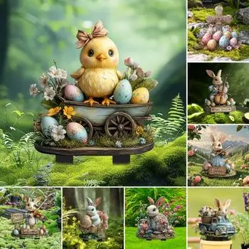 Пасхальное яйцо кролик украшение садовое украшение колышек 2D акриловый кролик двор знак мультфильм наружный декор колышек для газона двор H