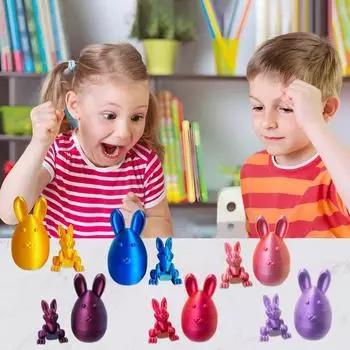 Пасхальное яйцо кролика 3D-печатный кролик с подвижными суставами Пасхальное яйцо с кроликом внутри для украшения дома Подарки для детей синий/розовый