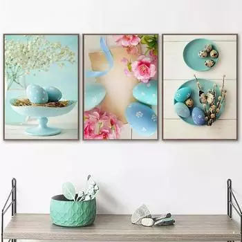 Пасхальное яйцо плакат цветы и бабочки пончики кухня стены искусства логотип украшения фестиваль холст живопись украшения дома 21x30cm No Frame