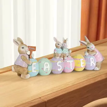 Пасхальное яйцо статуэтка кролика симпатичная смоляная настольная центральная часть украшение для дома