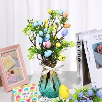 Пасхальное яйцо ветка дерева красочная картина пенопластовое яйцо цветок искусственное растение своими руками пасхальное украшение свадьба фестиваль вечеринка домашний декор ваза
