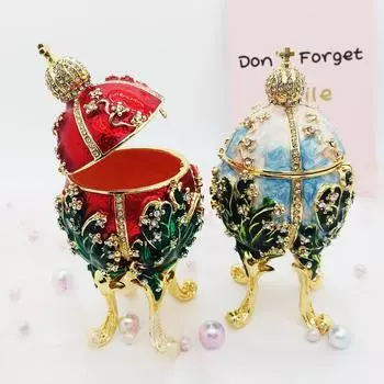 Пасхальное яйцо Яйцо Эмаль Шкатулка для украшений для девочек Шкатулка для украшений Украшения Подарки Length, width and height: 6.2 * 12.3cm красный