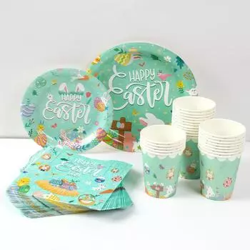 Пасхальное украшение 2024 года, пасхальные яйца в виде кролика, бумажные тарелки, салфетки, милые бумажные салфетки в виде животных для вечеринки по случаю дня рождения, столовые приборы, декор