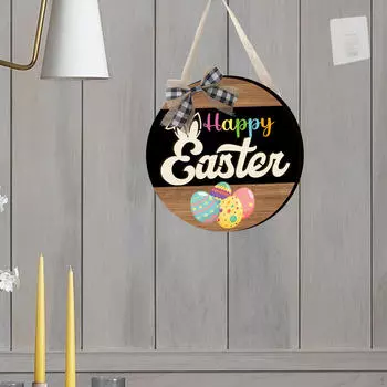 Пасхальное украшение двери освещенный подвесной знак деревянный венок яйца