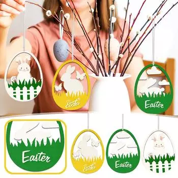 Пасхальное украшение подвеска деревянная подвеска композиция полое пасхальное яйцо деревянная табличка подвеска One Size зелёный