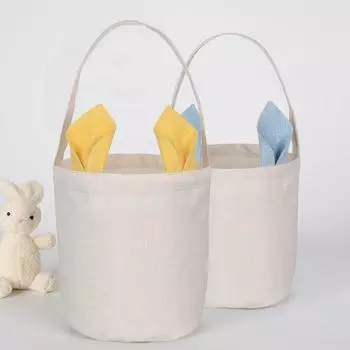 Пасхальное ведро, хлопковое украшение для кроличьих ушей, круглое, большой емкости с ручкой, портативное холщовое хранилище с широкими ремнями, пасхальная сумочка, сувениры для вечеринки розовый