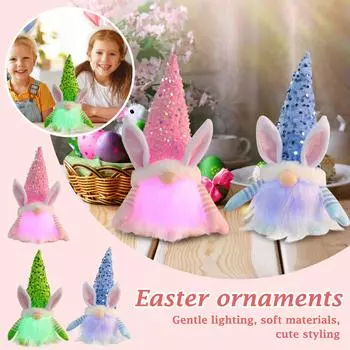 Пасхальные блестки Кролик светящаяся кукла Праздничные украшения Пара Кролик Гном Кукла Украшения One Size синий