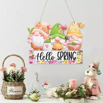 Пасхальные деревянные подвесные украшения Hello Spring Bunny Morkovy Rabbit Decoration for Home Door Wooden Board Sign DIY Wreath Garland