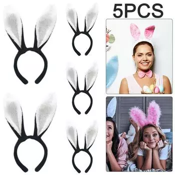 Пасхальные милые ушки кролика косплей повязки на голову головные уборы для женщин девочек (Черный + белый)