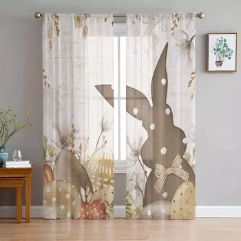 Пасхальные яйца, кролик, горошек, ретро-стиль, прозрачные шторы для гостиной, кухни, оконные шторы, тюлевые занавески для спальни, вуали 135W x 114H(cm)