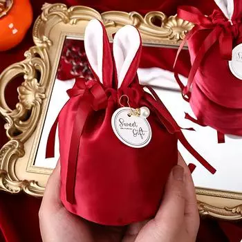 Пасхальные яйца кролика Конфетные мешочки Кроличьи ушки Подарочные мешочки Свадебные бархатные конфетные обертки Упаковка детских подарков Пасхальное украшение 17X10cm&1PCS шампанского