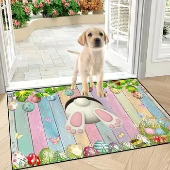 Пасхальные яйца кролика Красочные полосатые коврики для входной двери Нескользящий коврик для кухни, балкона, спальни Пасхальные украшения 40x60cm 16x24inch