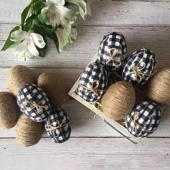 Пасхальные яйца Подвески Контрастный цветной клетчатый принт с ремешком Реалистичная тканевая крышка для яиц Декоративные многоразовые украшения для пасхальных яиц Пасхальные принадлежности S черный белый
