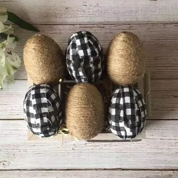 Пасхальные яйца Подвески Контрастный цветной клетчатый принт с ремешком Реалистичная тканевая крышка для яиц Декоративные многоразовые украшения для пасхальных яиц Пасхальные принадлежности S черный белый