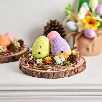 Пасхальные яйца, украшение, искусственное птичье гнездо с разноцветными яйцами, искусственные растения, яйца из пенопласта, пасхальный центральный элемент для дома, обеденного стола, каминной полки, сада B