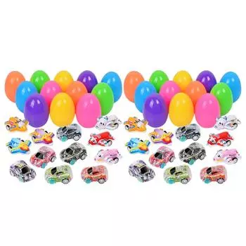 Пасхальные яйца, забавные пасхальные игрушки для детского сада, разные пасхальные игрушки для яиц, игра «Поиск пасхальных яиц», набор пасхальных яиц, 24 маленьких машинки + 24 пасхальных яйца, One Size зелёный