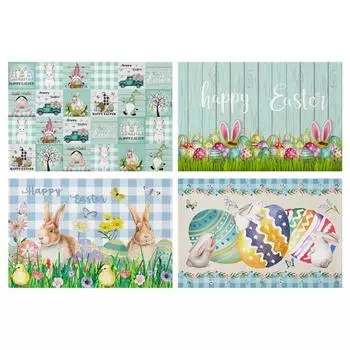 Пасхальные салфетки, 4 шт., хлопок, лен, устойчивые к пятнам красочные кроличьи яйца 4pcs