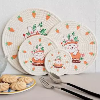 Пасхальные салфетки Пасхальный кролик, морковь, круглый коврик для стола, хлопчатобумажный коврик для подставок, миска, посуда, нескользящий коврик для кухонного стола, можно стирать 12cm