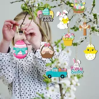 Пасхальные украшения для вечеринки Happy Theme Подвесная бумага Подвесной набор для дерева Праздничные украшения Украшения для вечеринки Украшения для дома 24pcs