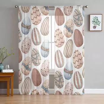 Пасхальные винтажные прозрачные шторы с акварельными яйцами для гостиной, кухни, оконные шторы, тюлевые занавески для спальни, вуали 135W x 114H(cm)