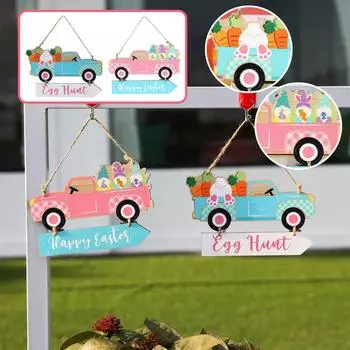 Пасхальный американский грузовик, деревянная бирка. Счастливая Пасха, автомобиль, кролик, редис, дверная бирка, подвеска. A