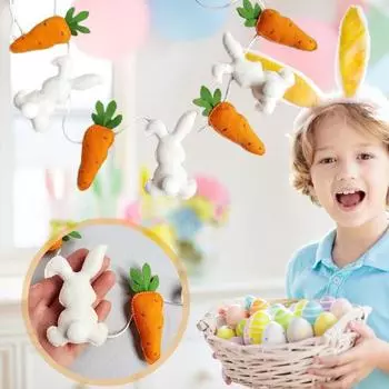 Пасхальный баннер 3D Баннер с морковкой Баннер с готовыми гирляндами для праздников Пасхальный кролик Баннер с морковкой
