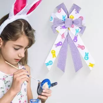 Пасхальный бант-кролик, украшение для дома и офиса, большой размер, многослойный тканевый венок, праздничный бант для верхушки елки, для входной двери, дней рождения, карнавалов D