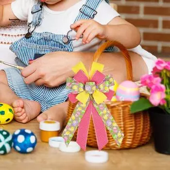 Пасхальный бант в виде кролика, украшение для дома и офиса, большой размер, многослойный тканевый венок, праздничный бант для украшения елки, для входной двери, дней рождения, карнавалов, вечеринок E