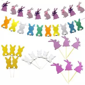 Пасхальный день Кролик Банни Висит Флаг Баннеры Бантинг Торт Топпер Декор Партии 5#