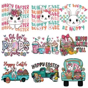 Пасхальный день, термонаклейка для одежды, термопресс, аппликация, футболка, железная нашивка, кролик, сделай сам, швейные поделки 8x6.2cm